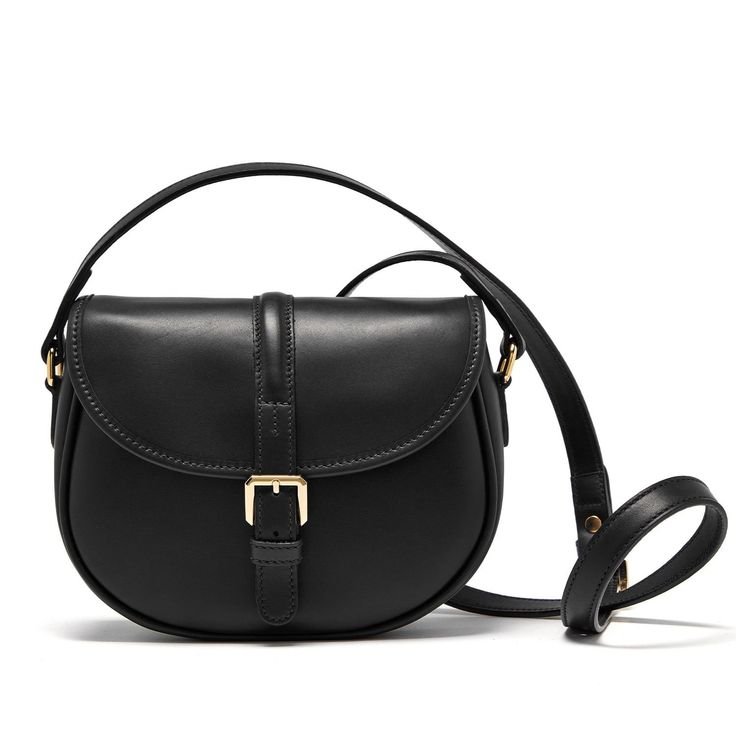 WEAR VIBE Black Saddle Crossbody Bag | Elegant Leather Handbag Black saddle crossbody bag by WEAR VIBE – elegant leather handbag with gold buckle, curved silhouette, and adjustable strap