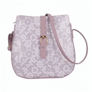 Budding Pink Small Saddle Bag by WEAR VIBE - floral printed crossbody bag with gold buckle closure and adjustable strap.