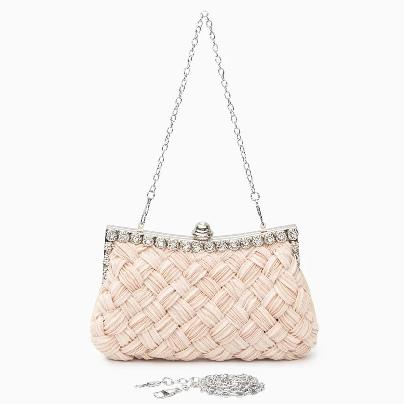 Crystal Detailed Blush Pink Woven Clutch Bag mouris violet satchel bag (copy)